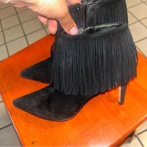 Sam Edleman Kandice Black Fringe Suede Booties Sz 7